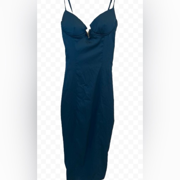 Oh Polly Dark Blue Satin Underwire Batch B Bodycon Gold Hardware Dress Sz 4 NWT - Picture 1 of 11